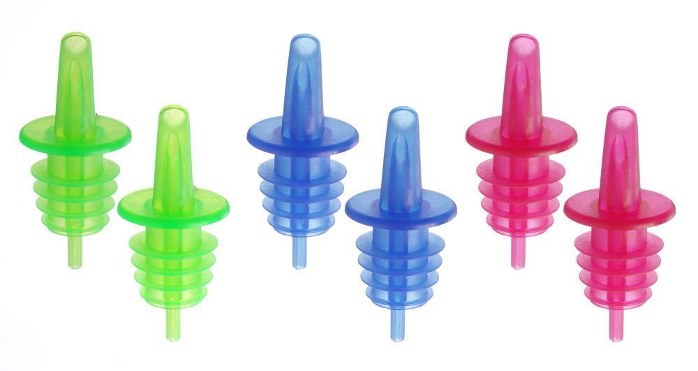 Set of 6 - EVA Free Flow Pourer fluorescent colours (2x blue, 2x red, 2x green)