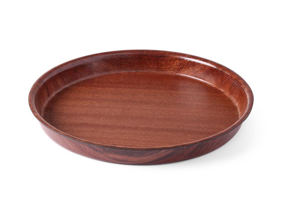 Laminovaný servírovací podnos, protišmykový, guľatý, vysoký okraj, HENDI, Mahagón, ⌀360x(H)30mm