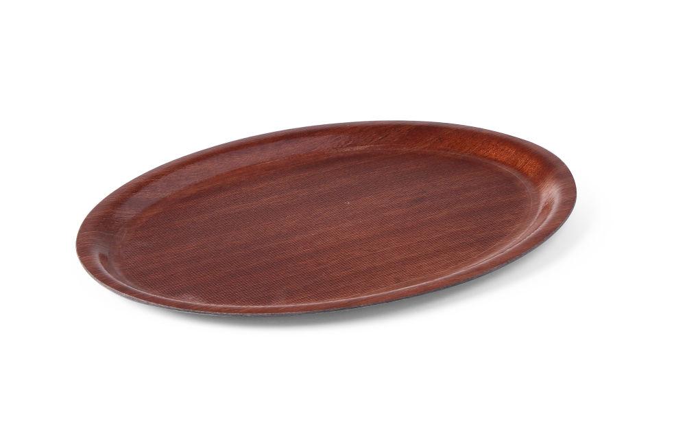 Laminovaný servírovací podnos, protišmykový, oválny, HENDI, Mahagón, 230x160mm
