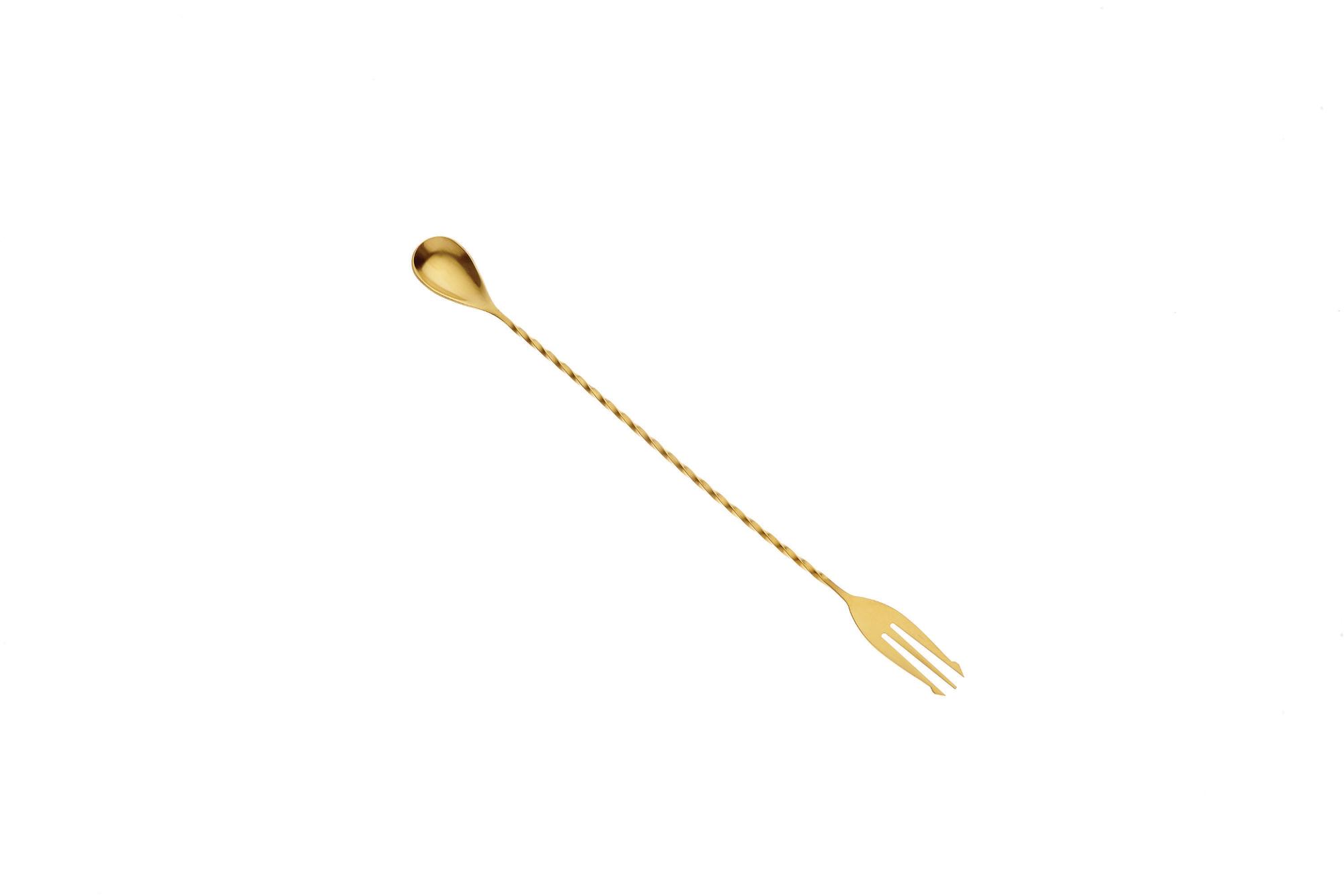 Bar Spoon with Fork End, Gold plated, 315mm
