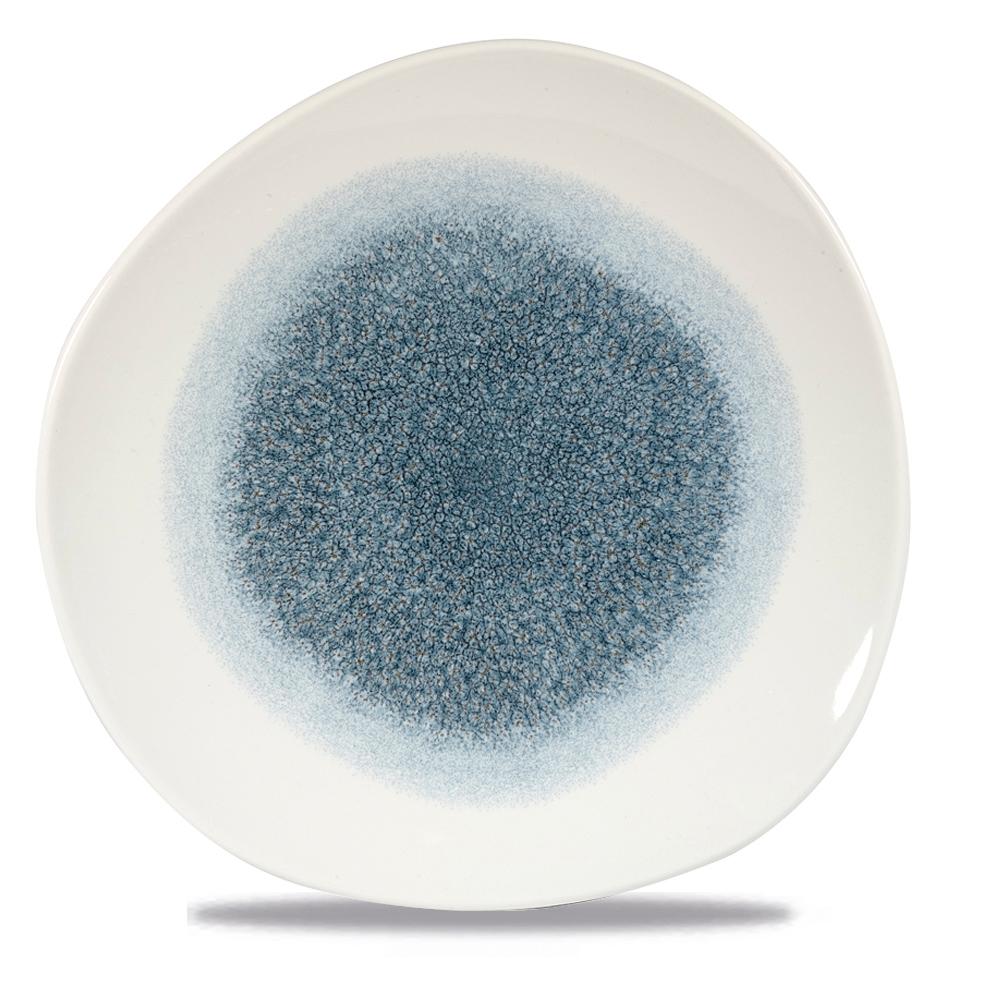Raku Topaz Blue round trace plate, 286mm