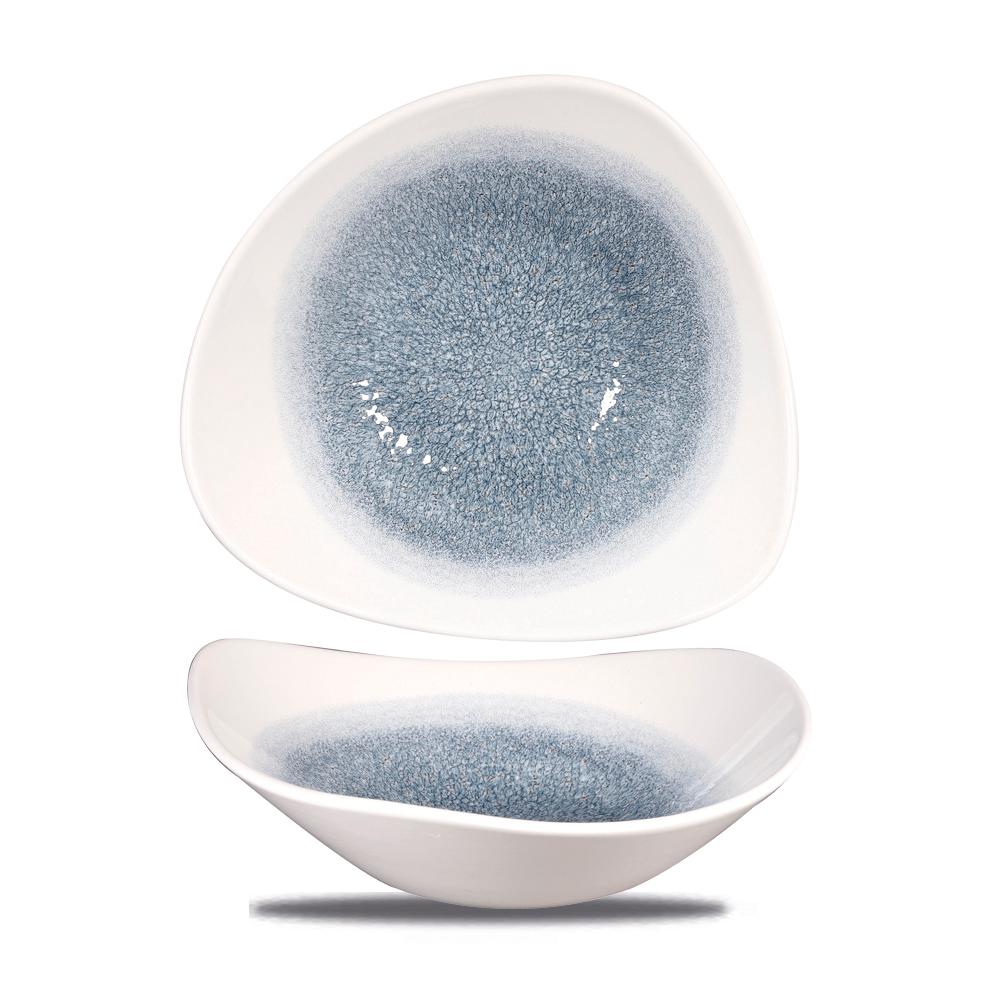 Raku Topaz Blue triangular bowl, 235mm