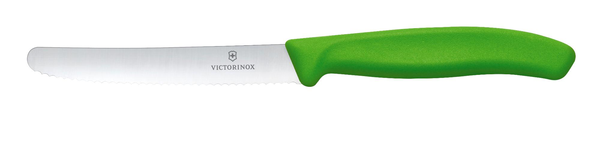 Swiss Classic tomato knife, rounded tip, serrated, 11 cm - green