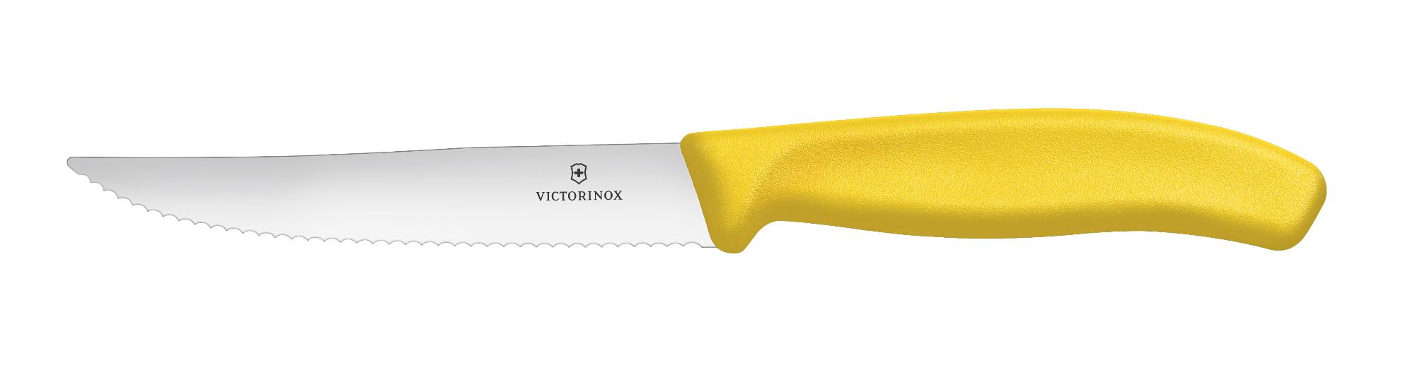 Swiss Classic steak/pizza knife, serrated, sharp point - yellow