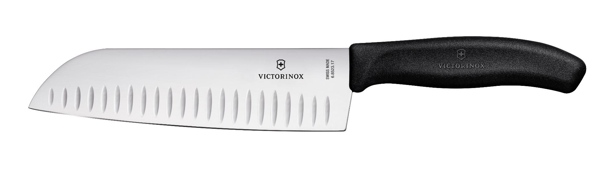 Nôž Santoku s guľatou ocieľkou, Victorinox, Čierna, (L)298mm