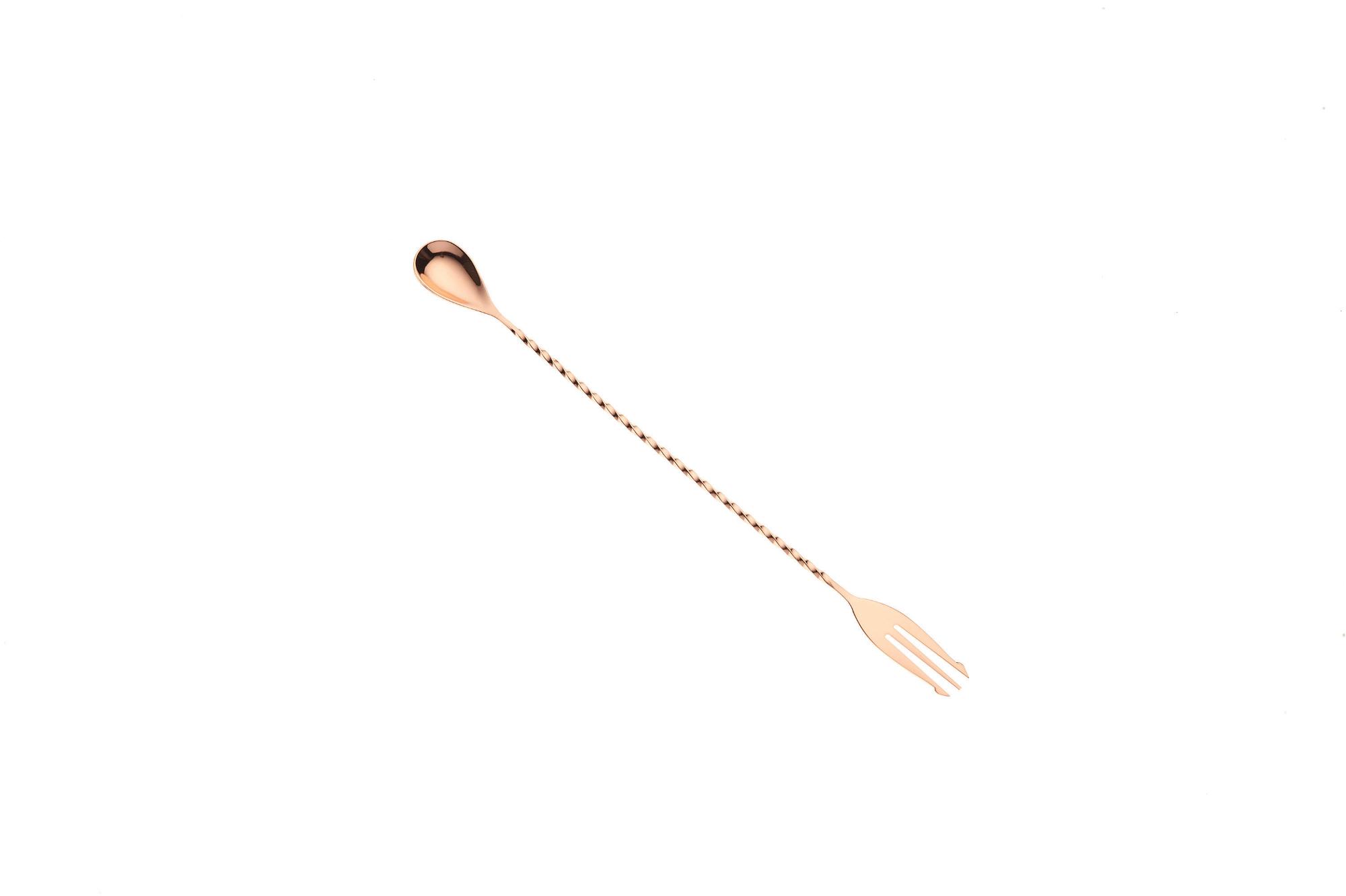 Bar Spoon with Fork End, Copper plated, 315mm