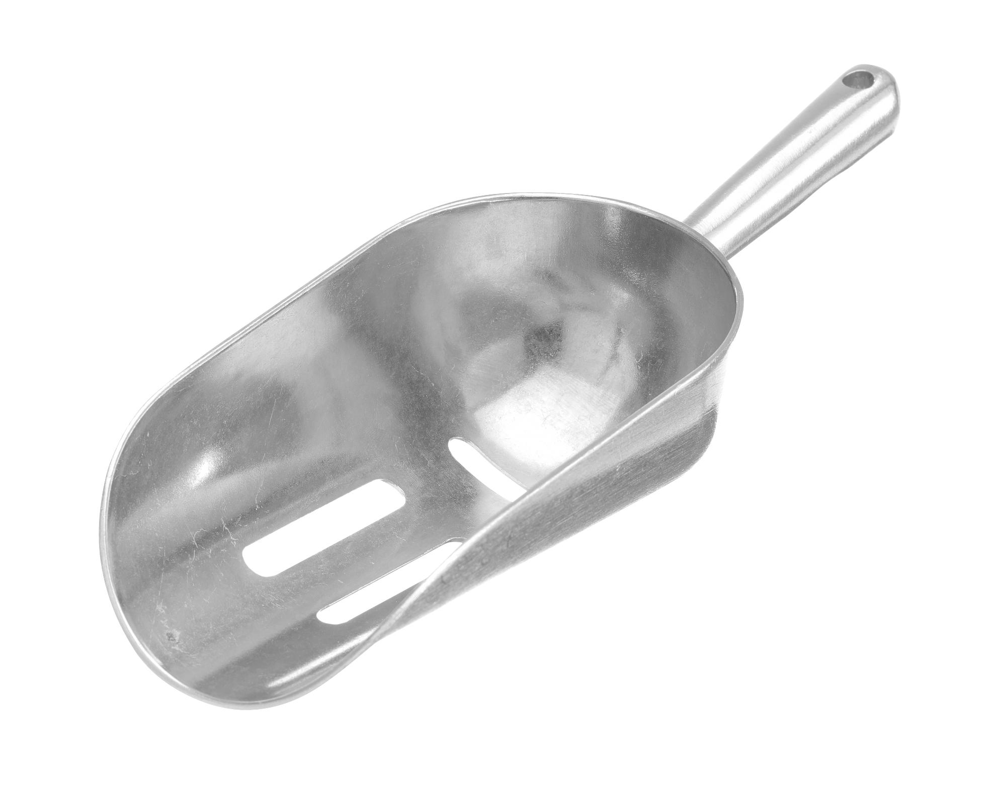 Aluminium Ice scoop slotted, Bar up, 0,35L, 220x80mm