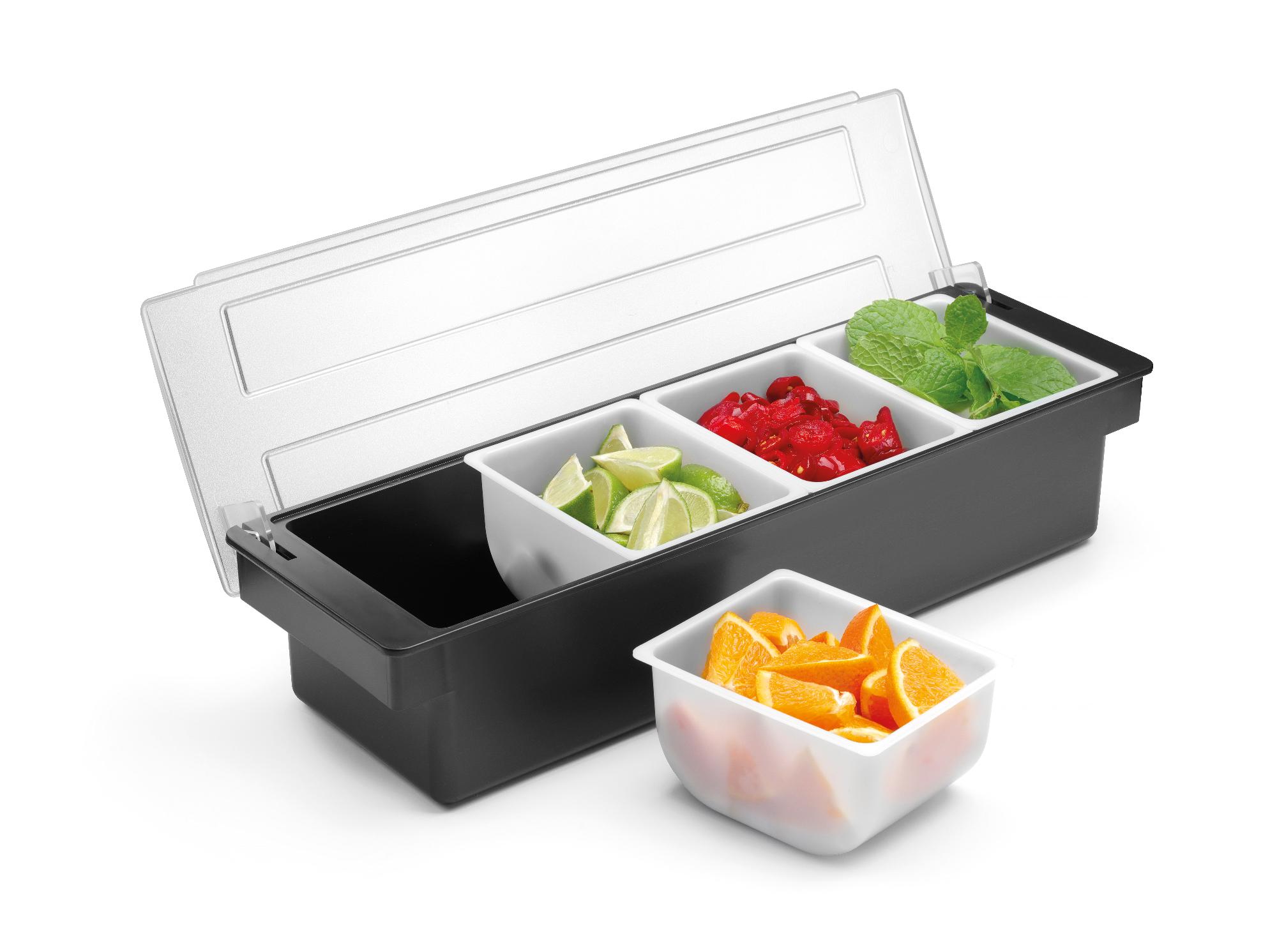 Ingredient box – 3 containers, Bar up, Black, 480x150x(H)100mm